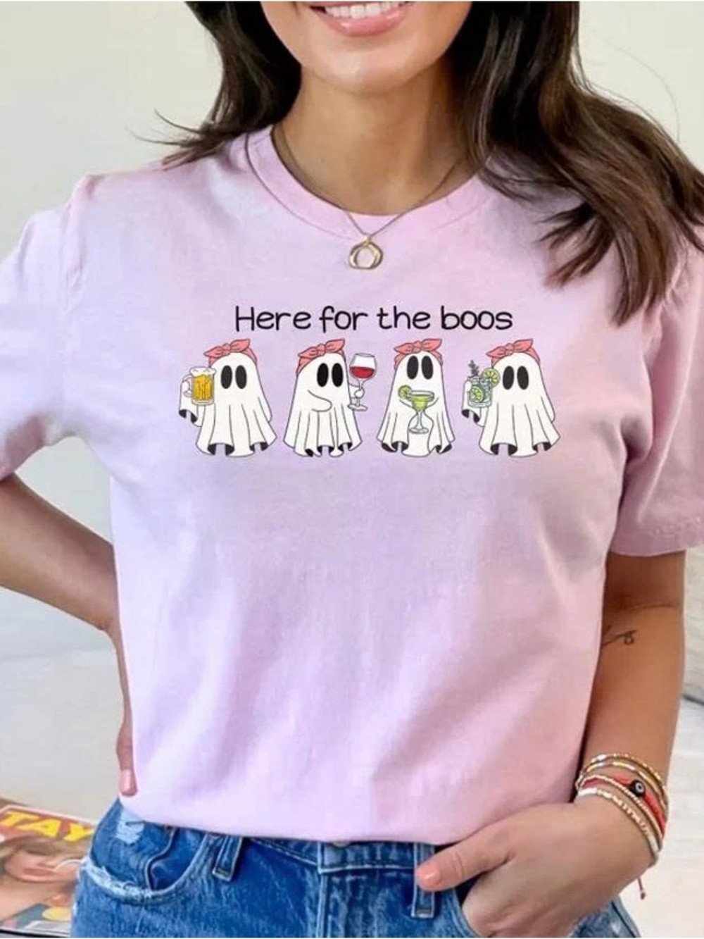 Pink "Here for the Boos" Ghost Graphic Tee